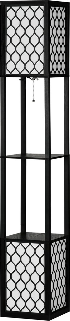 HOMCOM Nowoczesna Lampa Podłogowa z Półkami Przełącznik Łańcuszkowy Dekoracyjna Czarno Biała 26x26x156cm | Aosom PL