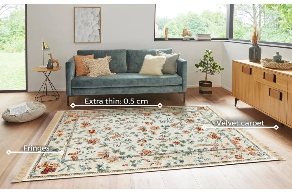 Kremowy dywan z wiskozy 160x230 cm Oriental Flowers – Nouristan