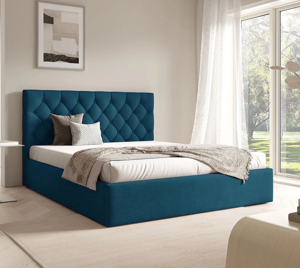 Niebieskie pikowane łóżko tapicerowane 3 rozmiary L1-C90