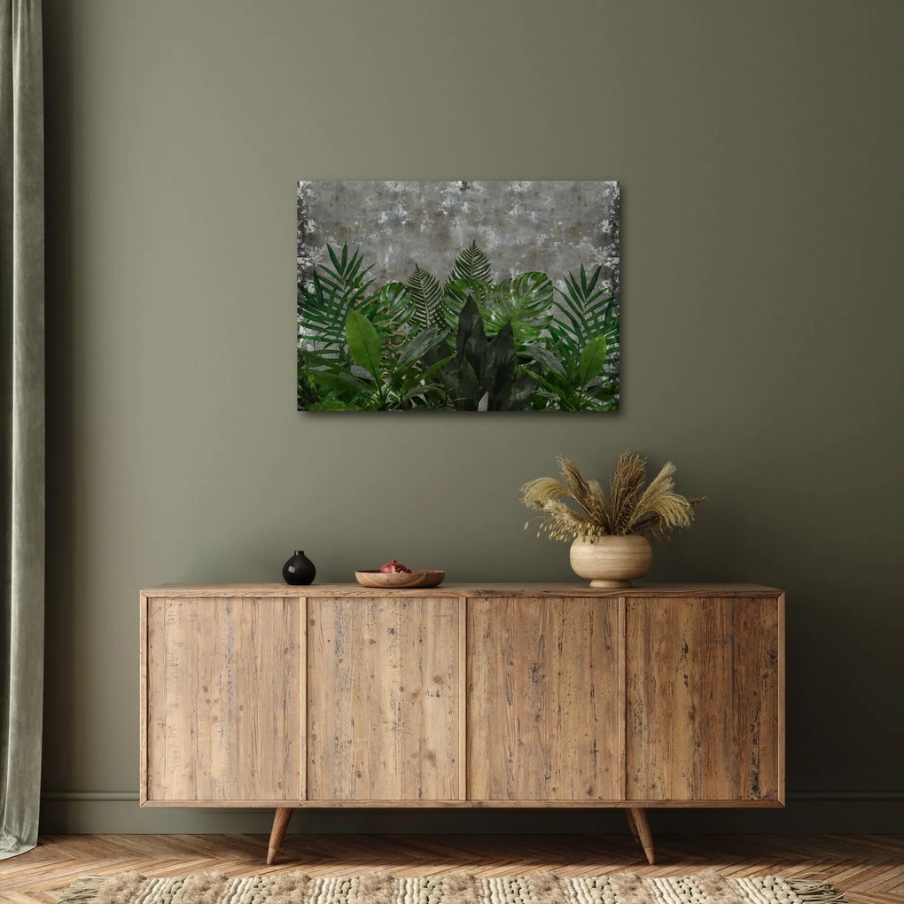 Obraz - Betonowa ściana z roślinami (70x50 cm)