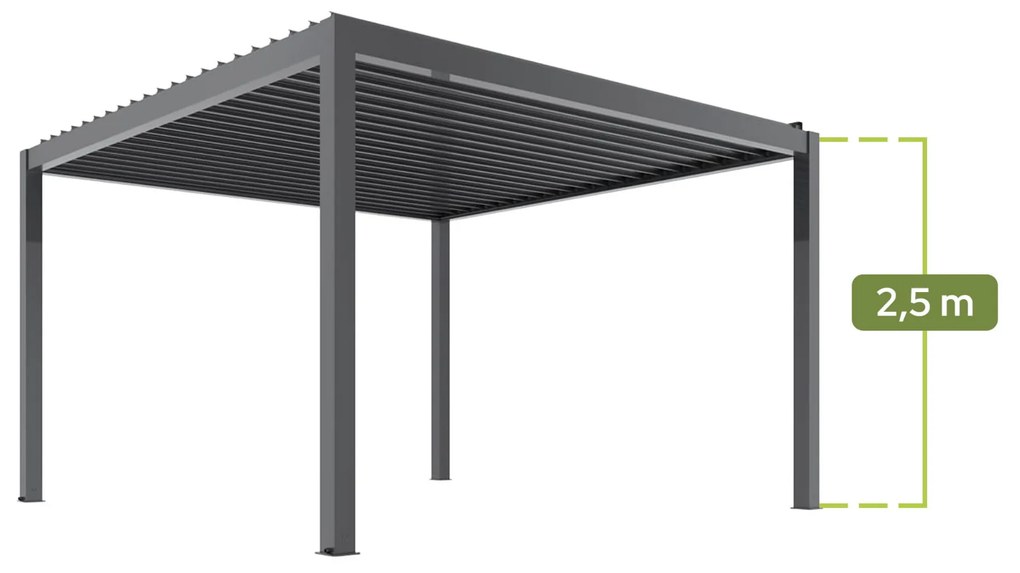 PERGOLA OGRODOWA ELEKTRYCZNA LUXE 4X4X2.5 M ALUMINIOWA Z OŚWIETLENIEM LED ANTRACYT