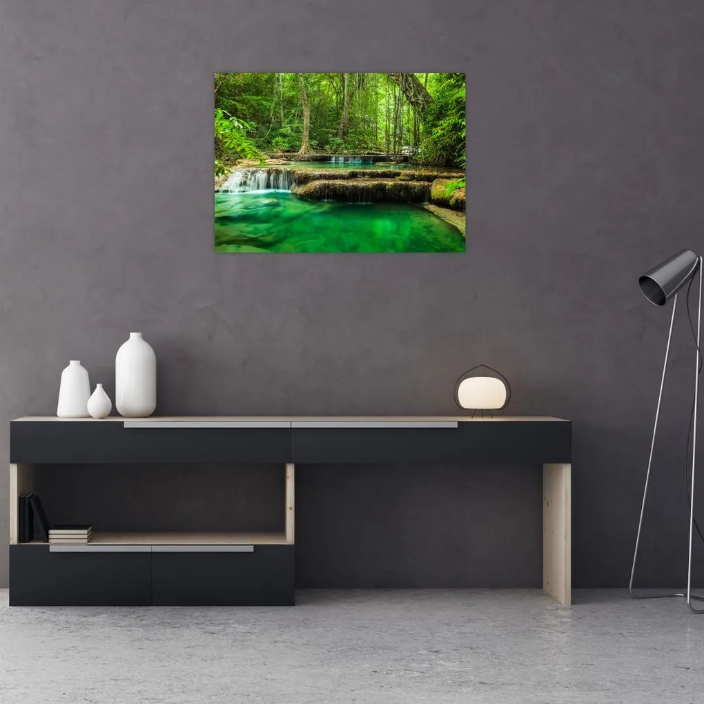 Obraz na szkle - Wodospad Erawan w Kanchanaburi, Tajlandia (70x50 cm)