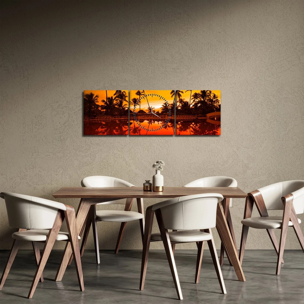 Obraz - Zachód słońca nad kurortem (z zegarem) (90x30 cm)