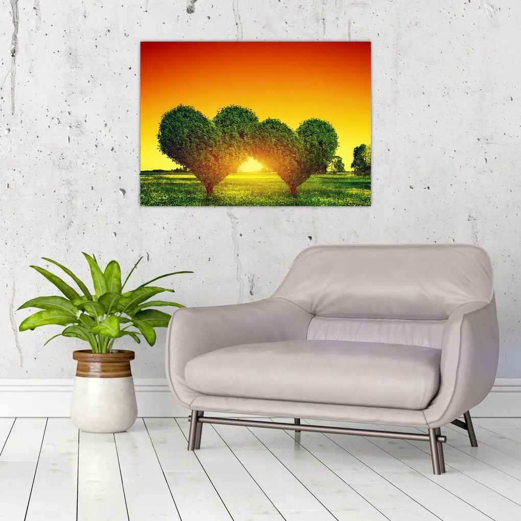 Obraz na szkle - Serce w koronach drzew (70x50 cm)