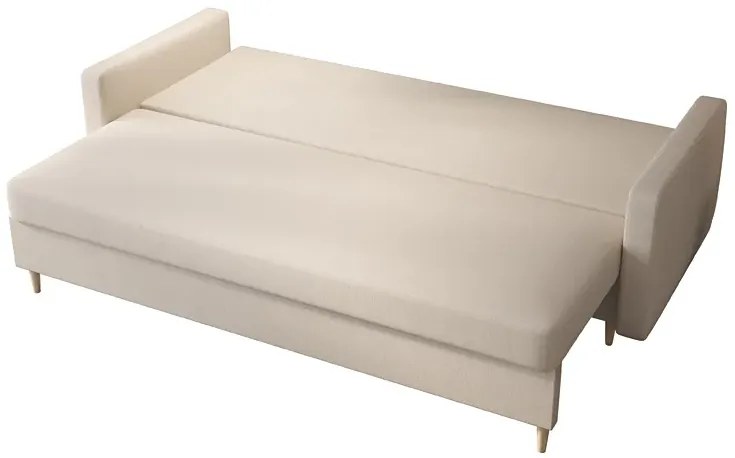 Kremowa tapicerowana welurem sofa rozkładana - Ahmo