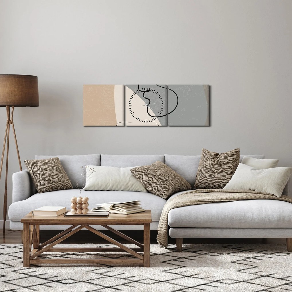 Obraz - Line art dwie twarze (z zegarem) (90x30 cm)