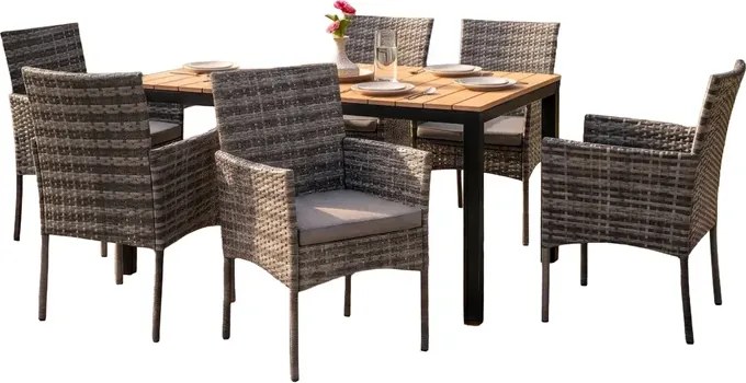 Zestaw Mebli Ogrodowych Stół ARGOS 140-180 cm Dąb/Czarny i 6x Krzesło CORTO Szare