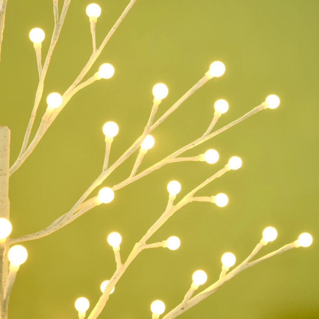 HOMCOM Sztuczna brzoza z 120 diodami LED, 3 poziomy jasności, składane gałęzie, IP44, 150 cm, Biały