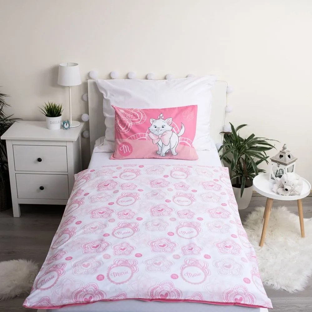 Różowa bawełniana pościel dziecięca do łóżeczka 100x135 cm Marie Cat – Jerry Fabrics