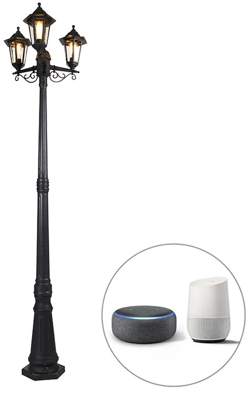 Zewnetrzna Inteligentna latarnia zewnętrzna czarna 3-światłowa w tym Wi-Fi ST64 - New Haven klasyczny/Antyczny Oswietlenie zewnetrzne