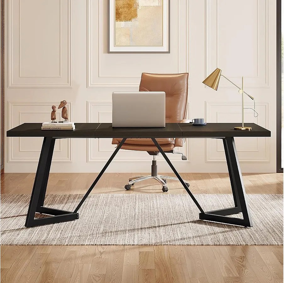 Duże prostokątne biurko na laptopa z metalową ramą - 180 cm - do domowego biura - czarne