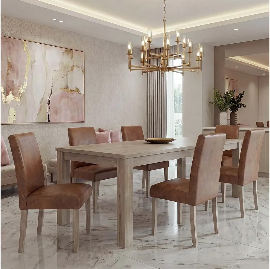 Krzesło do jadalni Littau Textil (zestaw 6 sztuk),  tkanina, imitacja zamszu, nogi o strukturze dębu