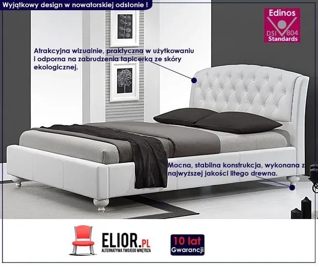 Białe łóżko tapicerowane do sypialni glamour - Ella