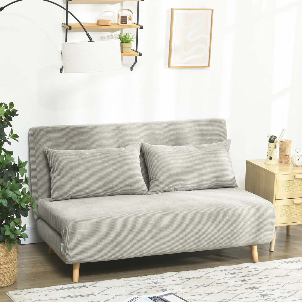 HOMCOM Sofa rozkładana łóżko dla gości z regulowanym oparciem do 120 kg szara 141x90x81 cm | Aosom PL
