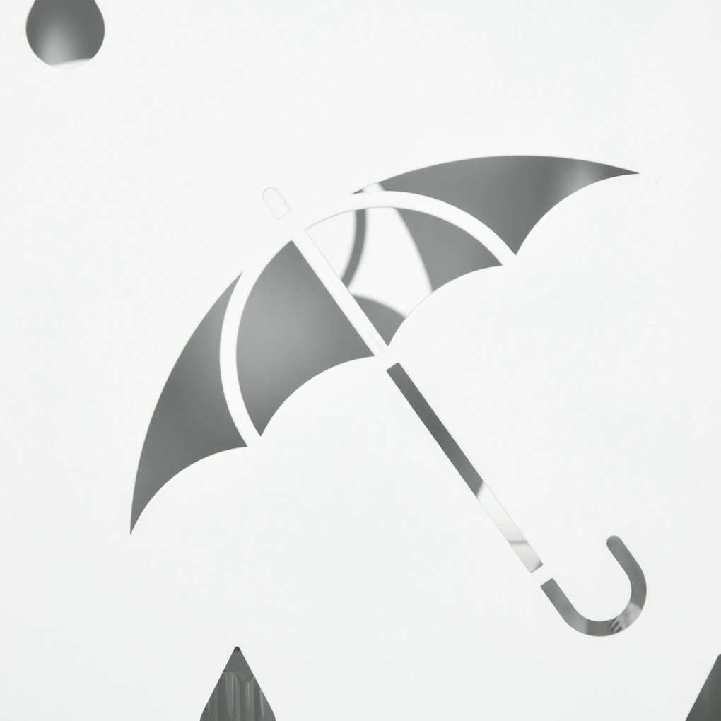 HOMCOM Stojak na Parasole, 4 Haczyki, Taca Ociekowa, Stal Ocynkowana, Biały