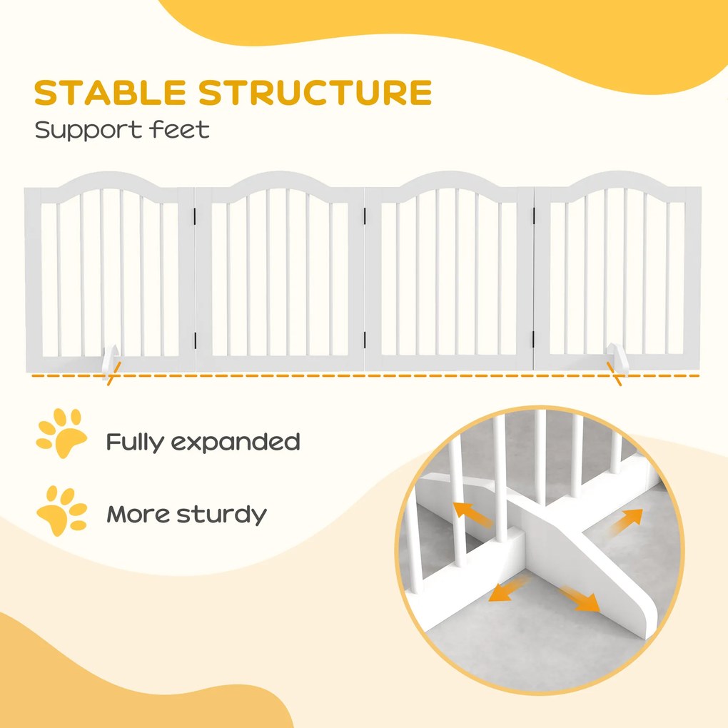 PawHut Składana bramka dla psów 4 panele zabezpieczające do schodów korytarzy i drzwi biała MDF drewno | Aosom PL
