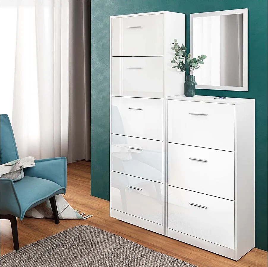 Wózek na buty biały wysoki połysk 59x22x105 gizmo