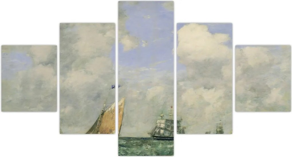 Obraz - Eugène Boudin, Ships and Sailing Boats Leaving Le Havre, reprodukcje (125x70 cm)