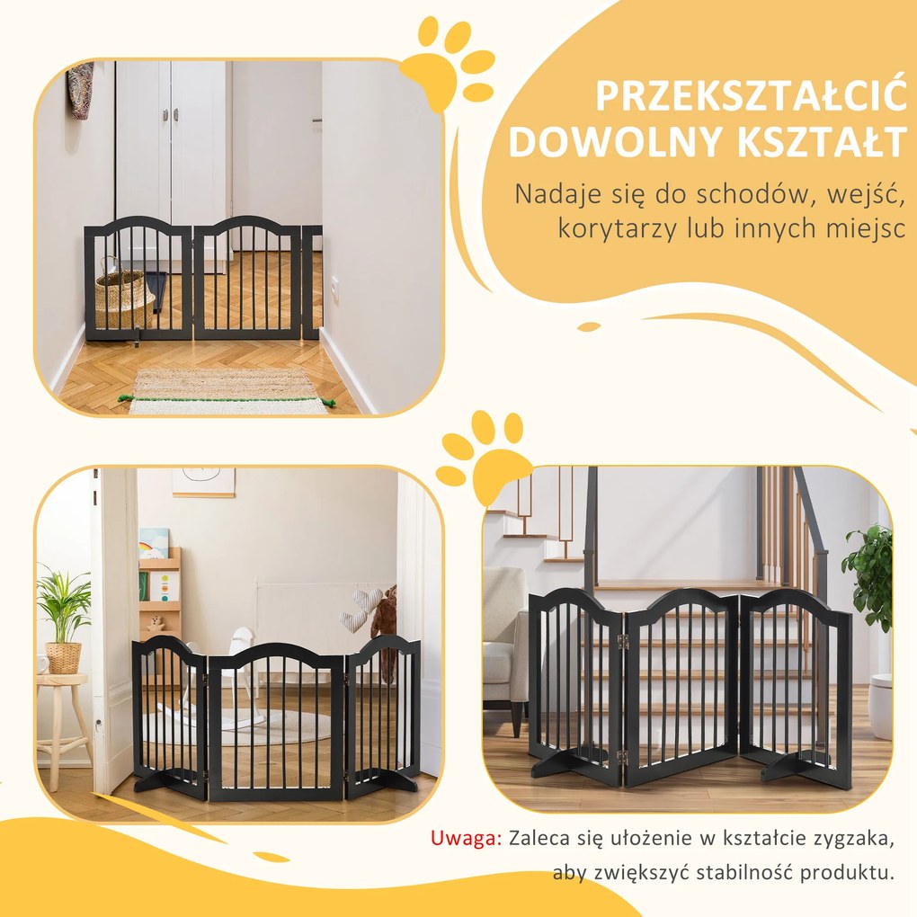 PawHut Bramka ochronna dla psa składana 3-częściowa stabilna MDF czarna 1545x295x61 cm | Aosom PL