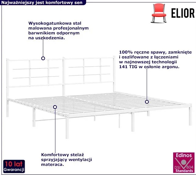 Białe metalowe łóżko małżeńskie 200x200 cm E1-B21