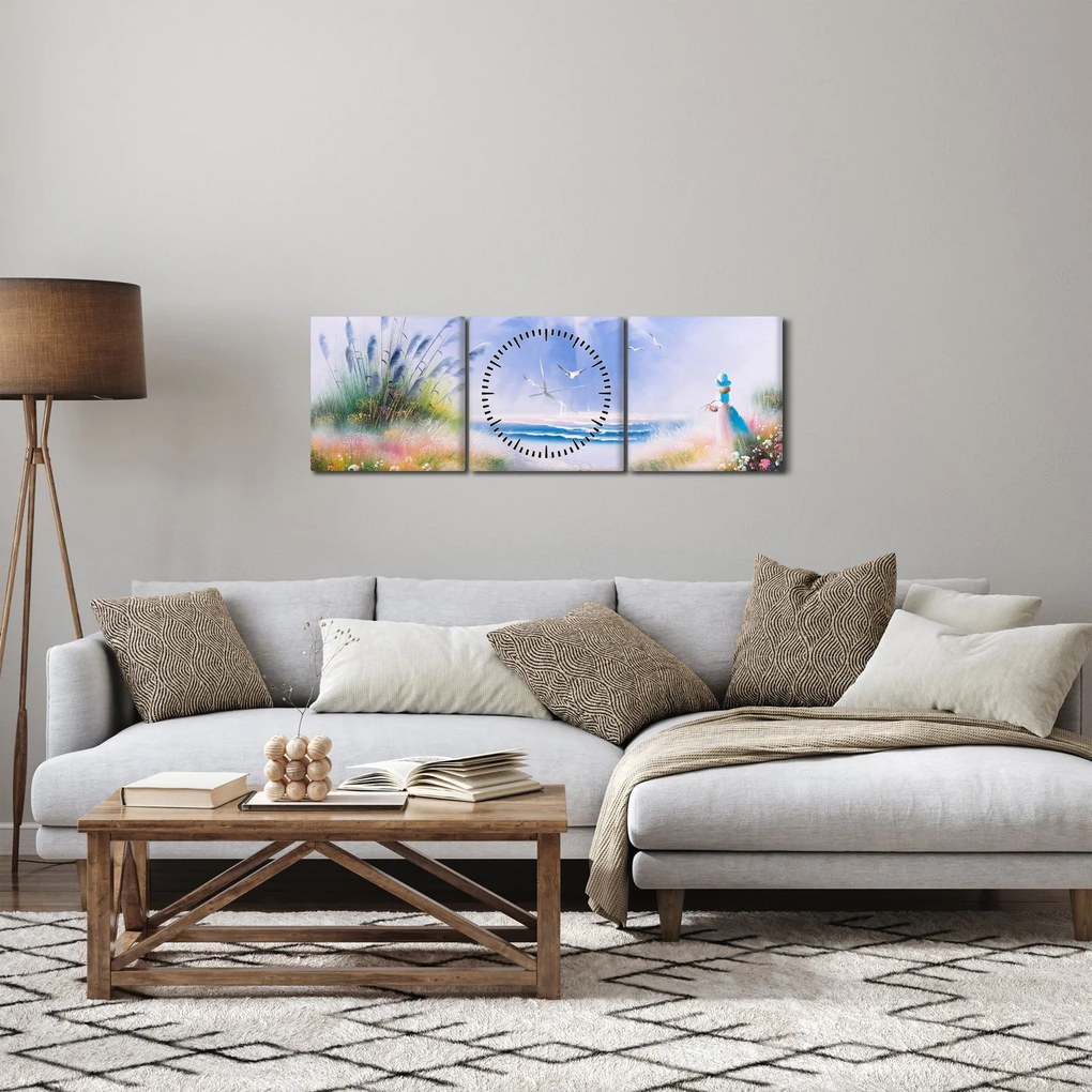 Obraz - Romantyczna plaża, obraz olejny (z zegarem) (90x30 cm)