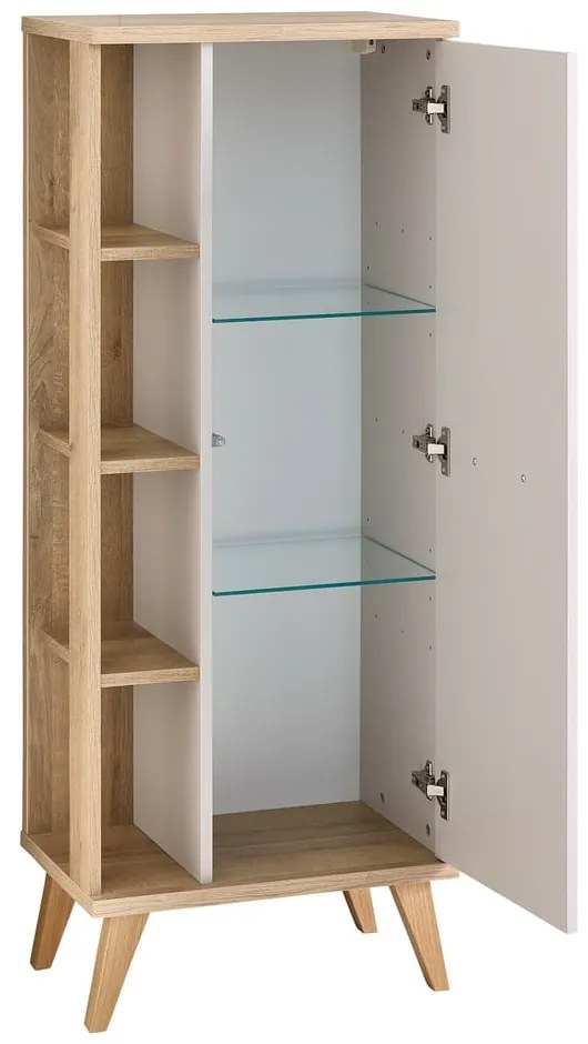 Kremowa wysoka szafka łazienkowa w dekorze dębu 50,5x128 cm Quickset 966 – Pelipal