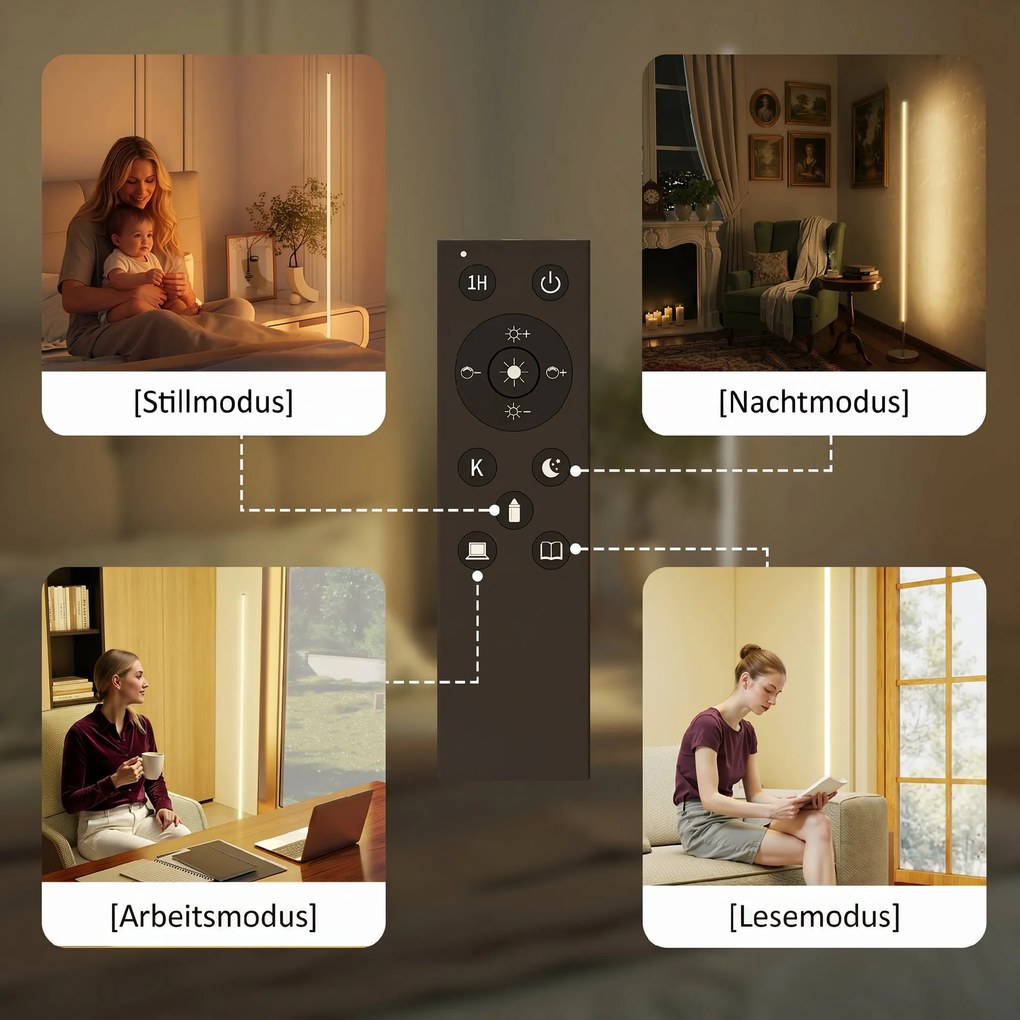 HOMCOM Lampa stojąca LED do salonu z regulowaną temperaturą barwową do sypialni i biura, 20 x 20 x 150 cm | Aosom PL