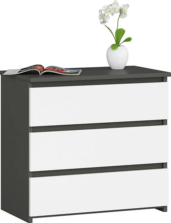 Szafka nocna AKORD CL3 Grafit Szary 60 cm 3 szuflady kolor Biały mat 60x35x57 cm