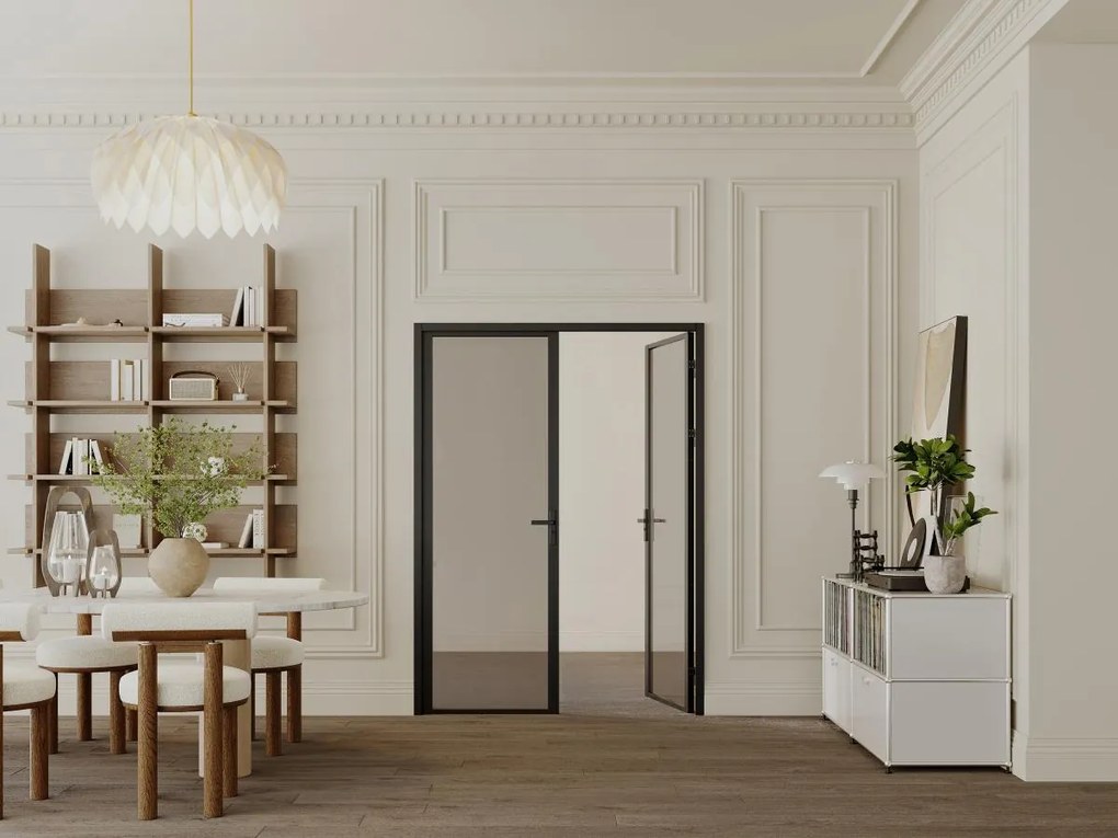 Drzwi kompletne 2-skrzydłowe dwustronne z aluminium i dymionego szkła hartowanego - 2 x wys. 204 x szer. 73 cm - Czarny - LOXTON