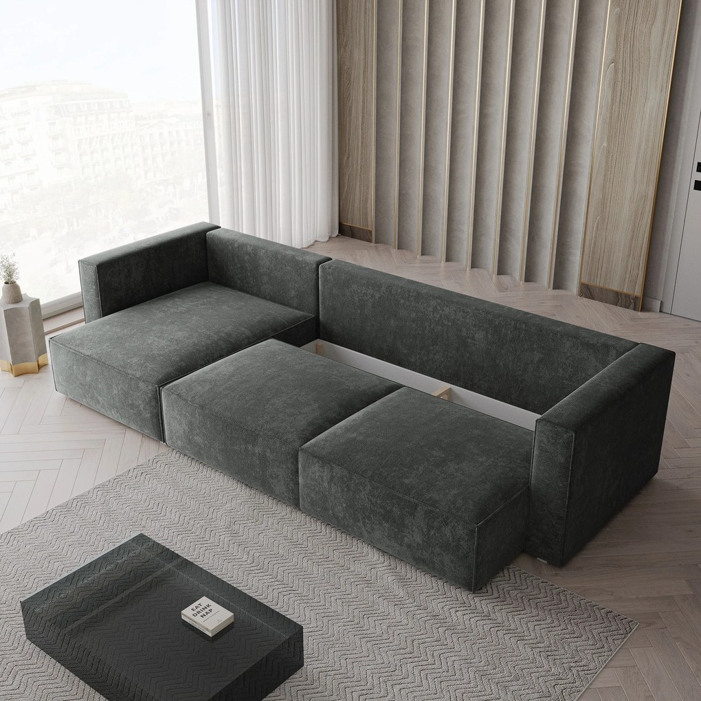 Masseno Narożnik TOLMO z funkcją spania i pojemnikiem na pościel Narozniki L, Rozkładana sofa - Szary, LUMO 75