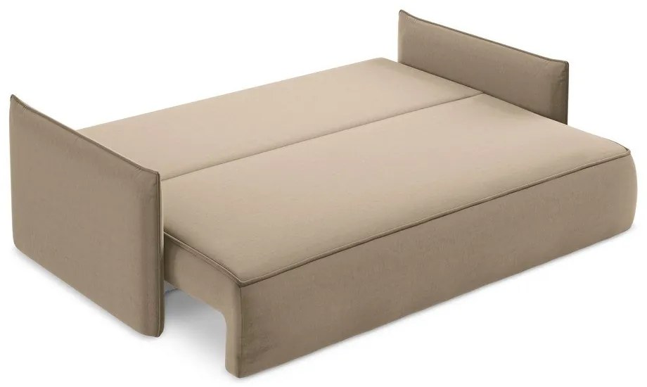 Jasnobrązowa aksamitna rozkładana/ze schowkiem sofa 225 cm Hula – Makamii