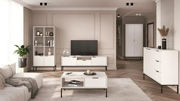Biała Szafka Pod Tv Na Czarnych Nóżkach 175 Cm F4-D82
