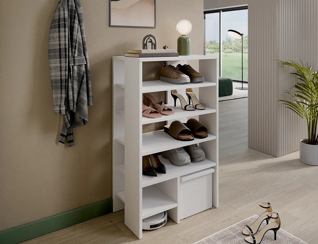 Regał na buty RUBI 60 cm – Kompaktowy mebel z 6 półkami, na 14–16 par obuwia, z regulowanymi nóżkami