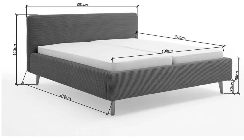 Szare tapicerowane łóżko dwuosobowe ze schowkiem i stelażem 180x200 cm Mattis – Meise Möbel