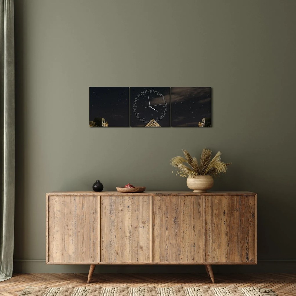 Obraz - Luwr w nocy (z zegarem) (90x30 cm)