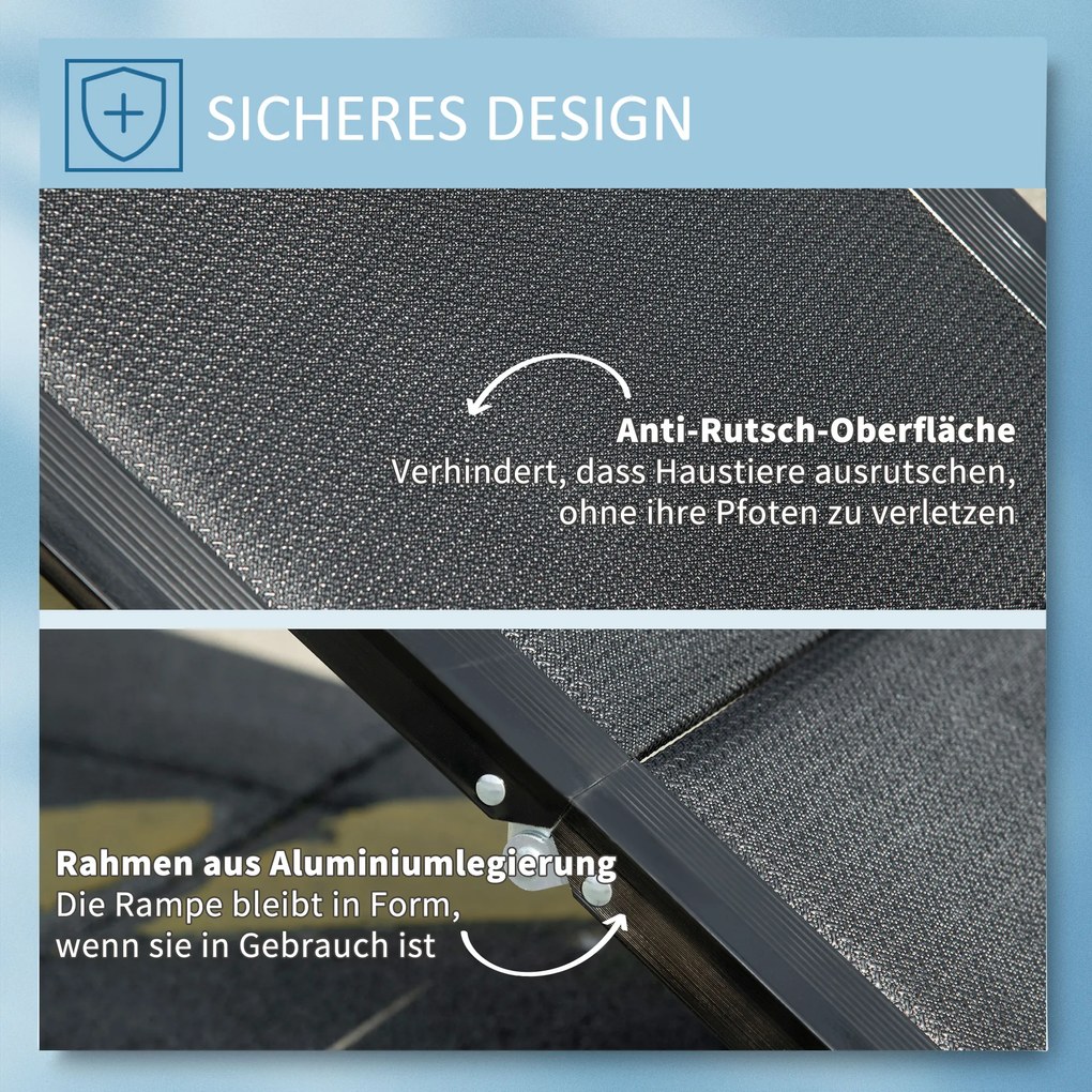 PawHut Składana rampa dla psów do samochodu Lekka i wytrzymała aluminiowa rampka 158x435cm | Aosom PL