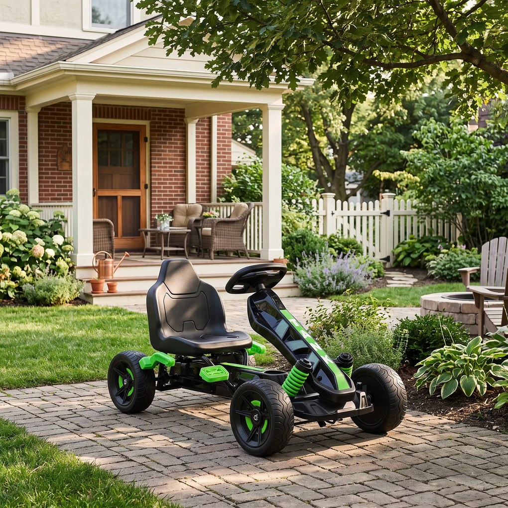 AIYAPLAY Gokart z pedałami, samochodzik na pedały dla dzieci z hamulcem, antypoślizgowe koła, metalowa rama, 3-6 lat, zielony | Aosom PL