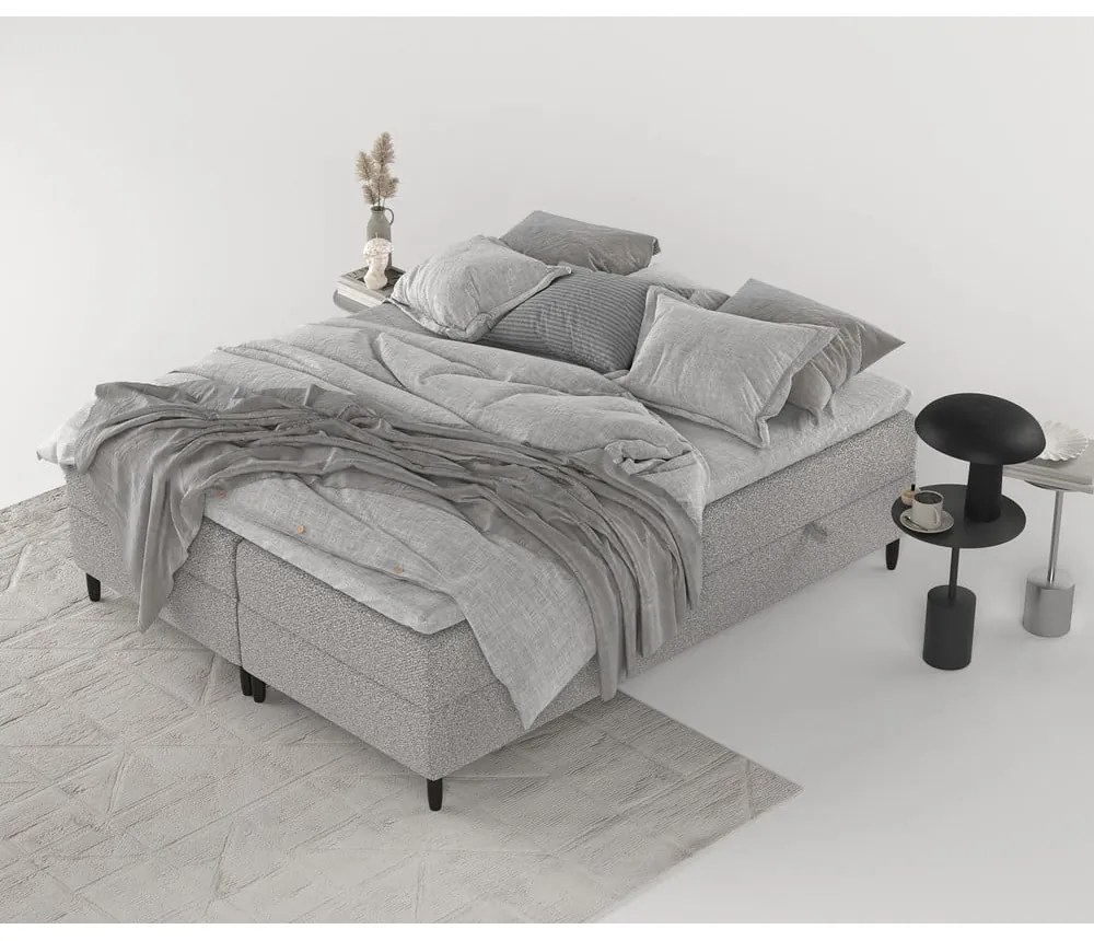 Szare łóżko boxspring ze schowkiem 180x200 cm Malte – Maison de Rêve