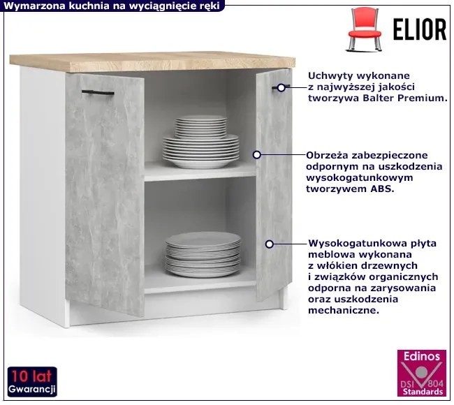 Dolna szafka do kuchni z półkami w kolorze beton - Poli 7X
