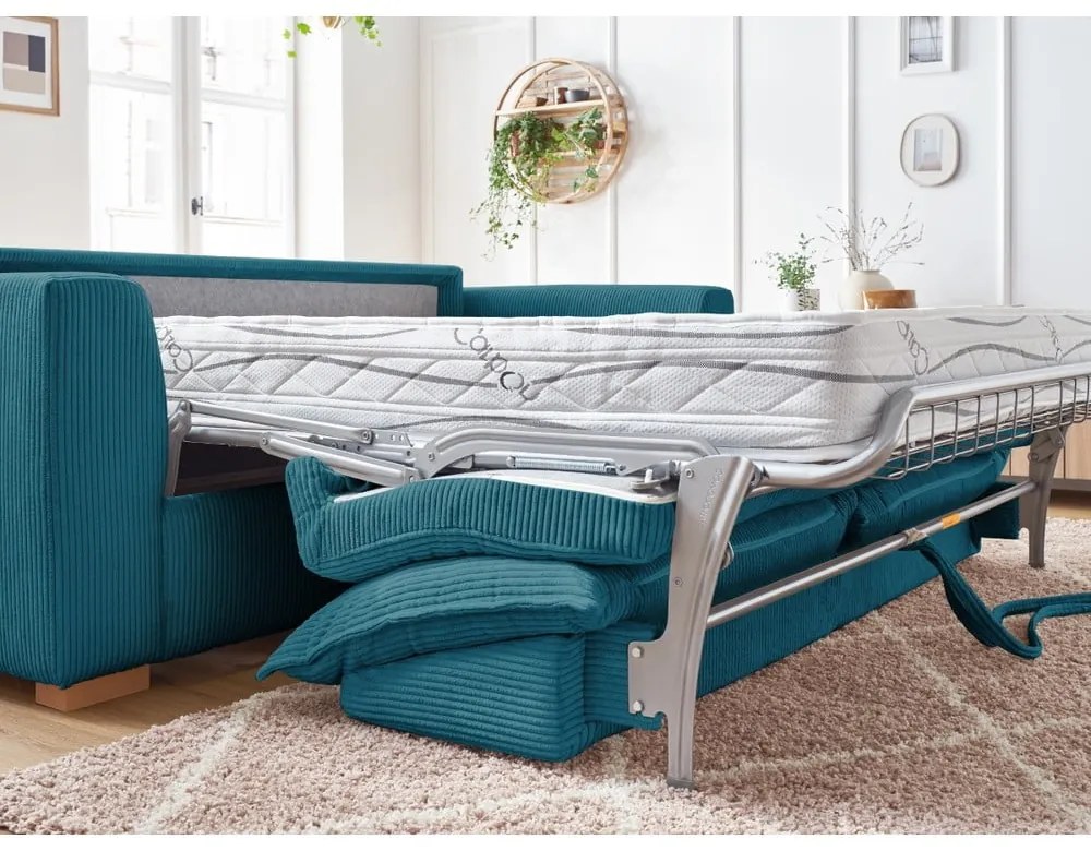 Niebieska sztruksowa rozkładana sofa 225 cm Augustin – Bobochic Paris