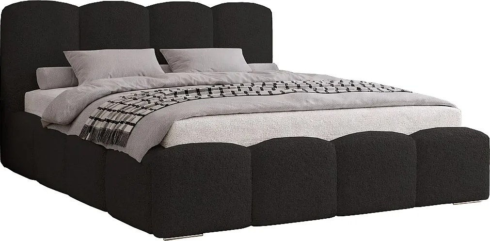 Łóżko sypialniane 200x200 cm Zenna - pojemnik, stelaż metalowy, boucle - czarny (Lambi 13)