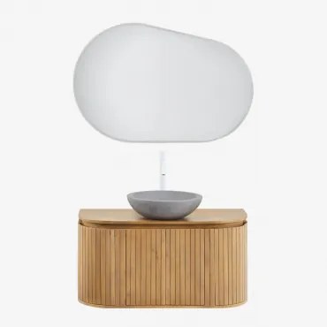 Zestaw Wiszących Mebli Łazienkowych Z Drewna Mango Analis Drewno Mango & Okrągły Szary Cement Ø40 Cm Tarsis & - Sklum