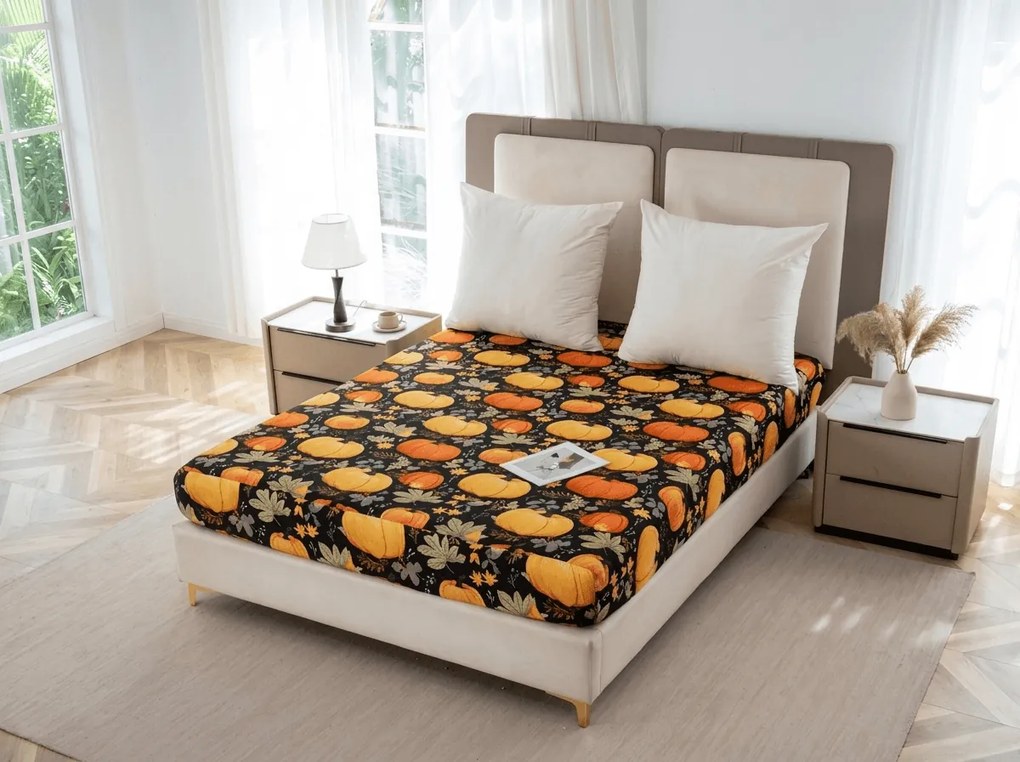PrzytulneMieszkanie.pl Prześcieradło z mikrofibry ORANGE PUMPKINS kolorowe 90x200 cm