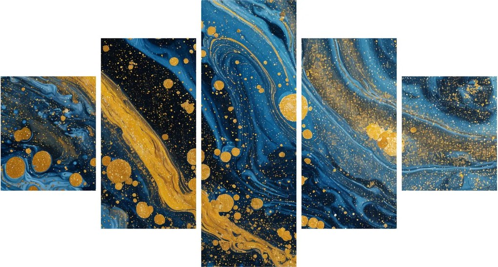 Obraz - Niebieska abstrakcja ze złotem (125x70 cm)