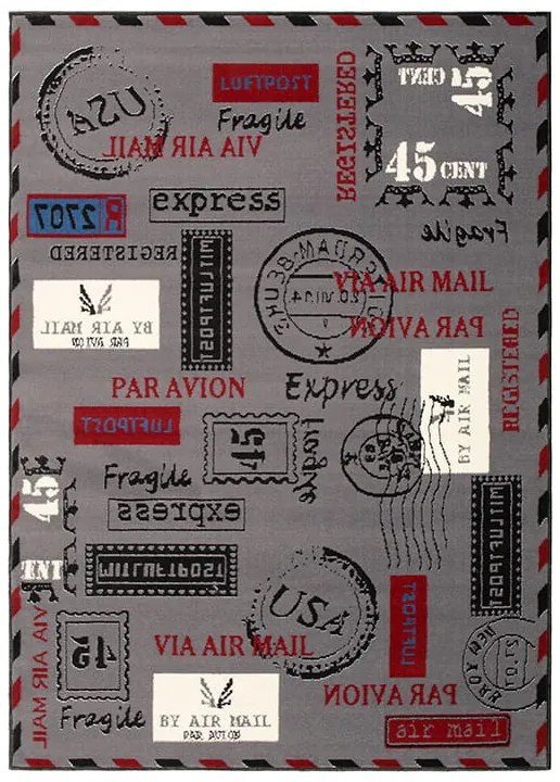 Dywan nowoczesny Poczta Szaro Czarny 140 cm x 200 cm