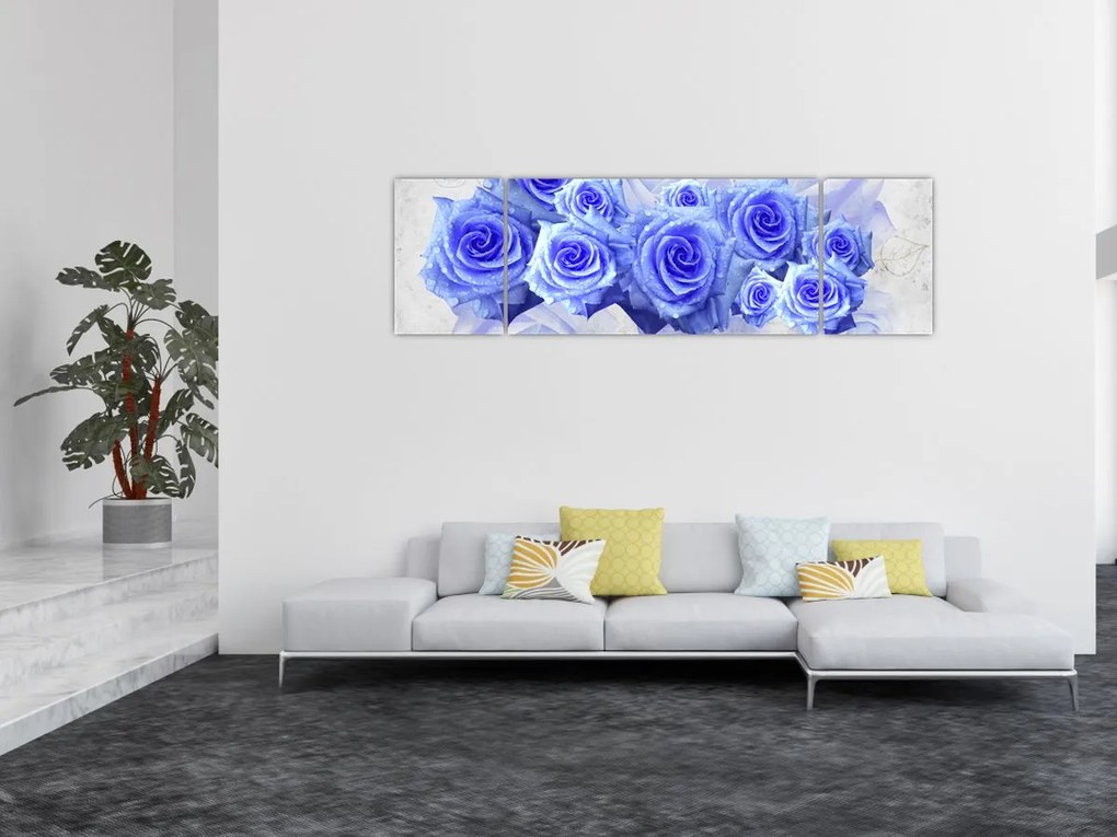 Obraz - Niebieskie róże (170x50 cm)