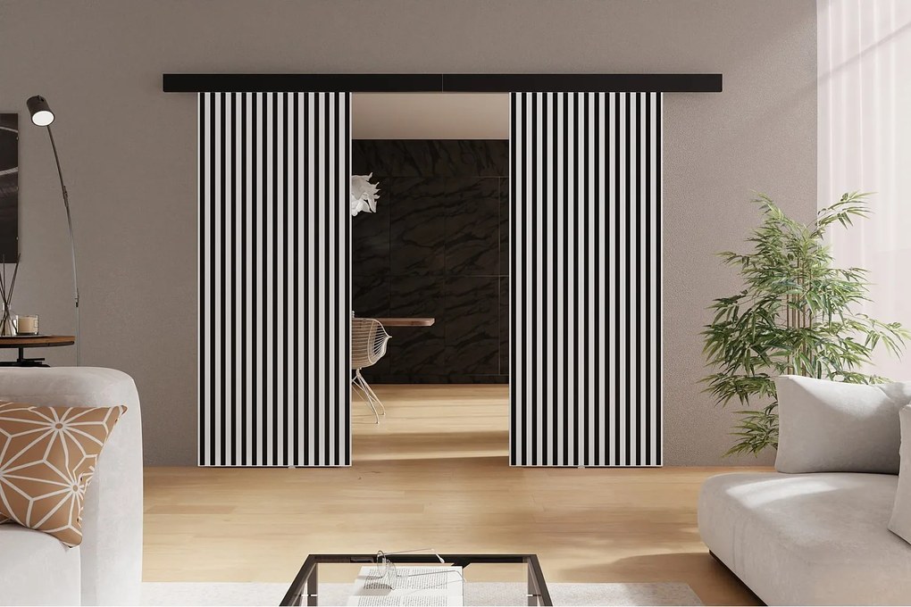 Emporius drzwi naścienne 170 cm Belor Duo - nowoczesne drzwi z imitacją lameli, drzwi naścienne białe