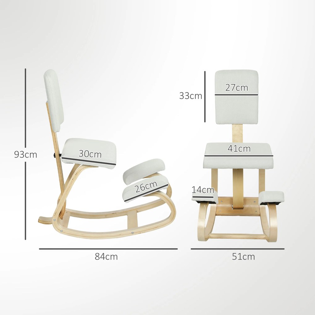 HOMCOM Ergonomiczne krzesło klęczące, krzesło zdrowotne do domu, biura, medytacji kremowy | Aosom PL