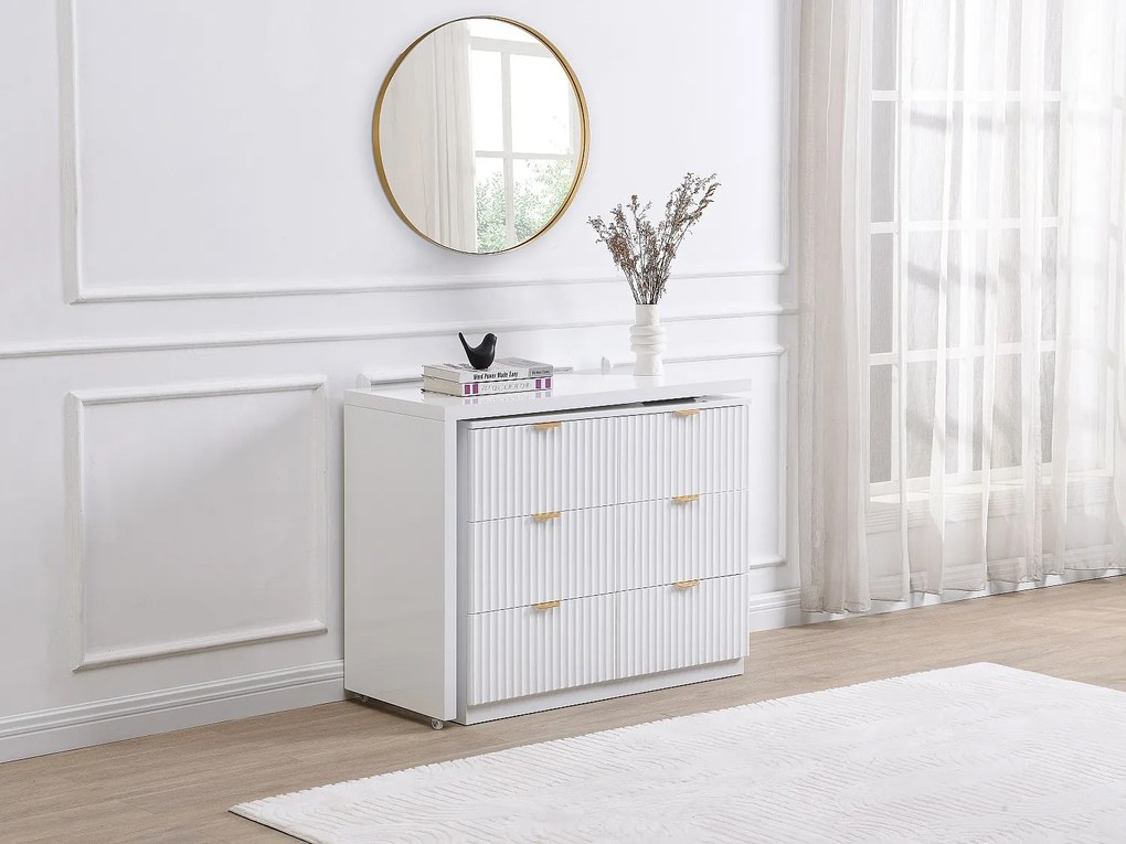 Komoda z obrotowym blatem i 6 szufladami - Biały i złoty - DRANOVA marki Pascal Morabito