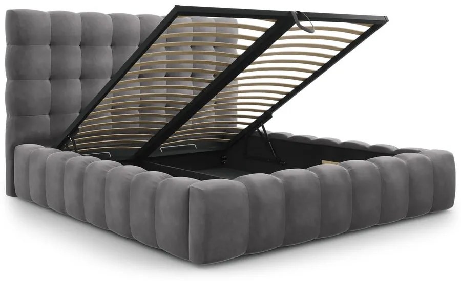Szare tapicerowane łóżko dwuosobowe ze schowkiem i stelażem 180x200 cm Bali – Cosmopolitan Design